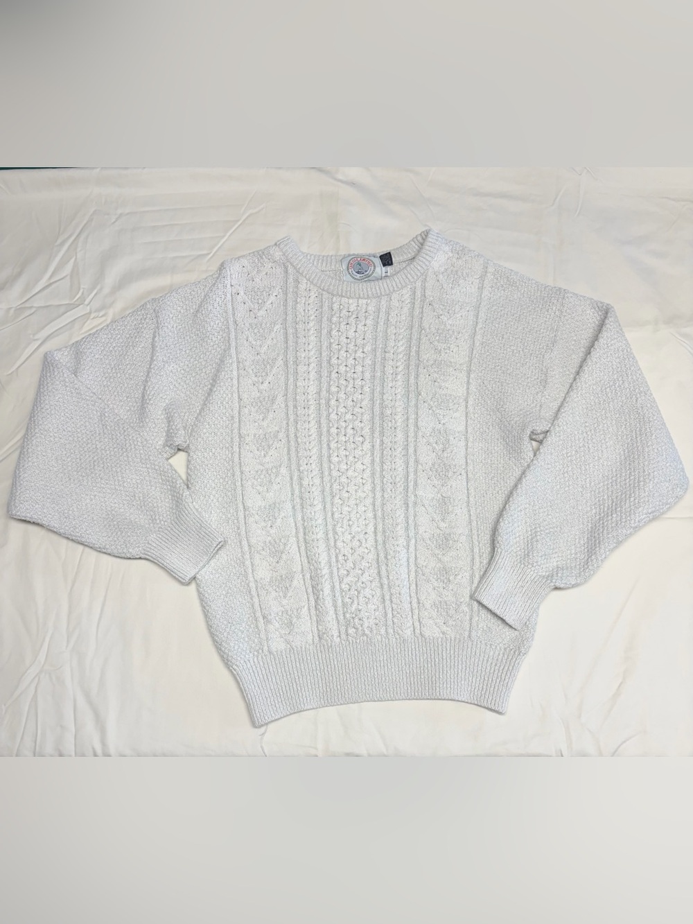 Vintage Cape Isle Knitters Women’s L White Sweater Knit 90s Crewneck Made USA